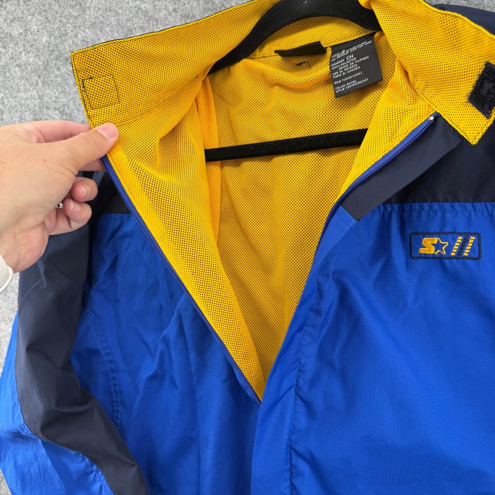 Starter Windbreaker Jacket Mens Small Blue Colorblock Full Zip Mesh Lined - Picture 11 of 16